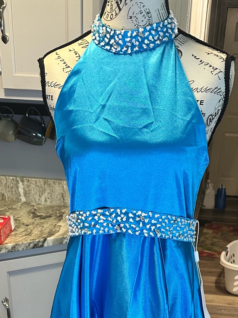 Girls' Sparkle Waist Satin Dress - Blue